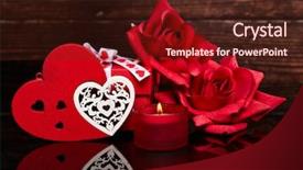  Presentation with wedding invitation card - PPT theme enhanced with roses on a wooden background background and a wine colored foreground