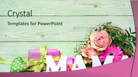 Presentation with mama - Beautiful slide set featuring gift box and word mama backdrop and a soft green colored foreground