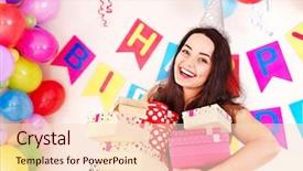  Presentation with sportswoman boxing woman - Cool new slides with gift box at birthday party backdrop and a lemonade colored foreground