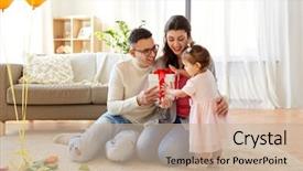  Presentation with father birthday - Presentation theme featuring gift box at home birthday background and a soft green colored foreground