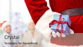  Presentation with santa claus holding scroll paper - Amazing theme having gift box behind his back backdrop and a lemonade colored foreground