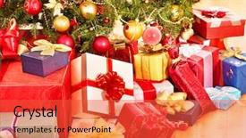  Presentation with christmas tree - Presentation having gift box by christmas background and a red colored foreground