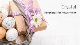  Presentation with easter basket - Theme with gift-box-easter-eggs-basket background and a white colored foreground
