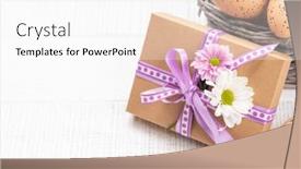  Presentation with greetings - Presentation theme consisting of gift-box-easter-eggs background and a white colored foreground