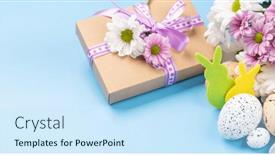  Presentation with greetings - Slides enhanced with gift-box-easter-eggs background and a sky blue colored foreground