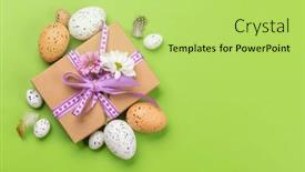  Presentation with greetings - PPT theme with gift-box-easter-eggs background and a  colored foreground