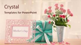  Presentation with text box - PPT theme featuring gift box flowers and frame background and a lemonade colored foreground