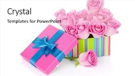  Presentation with pink roses - Beautiful slide set featuring gift box full of pink roses isolated on white background backdrop and a white colored foreground
