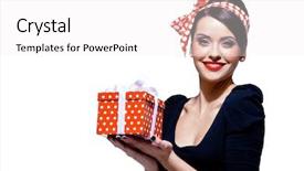  Presentation with gift - Slides featuring happy caucasian females sharing secret background and a lemonade colored foreground