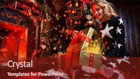  Presentation with christmas presents - Cool new theme with gift box near beautiful christmas backdrop and a tawny brown colored foreground