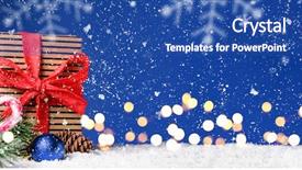  Presentation with green lights - PPT layouts with gift box on blue snowy background and a ocean colored foreground
