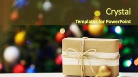  Presentation with christmas lights bulb decoration - PPT layouts with gift box on christmas tree background and a tawny brown colored foreground
