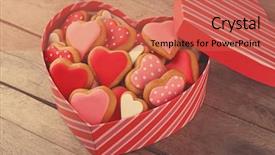  Presentation with cookies - Cool new presentation with gift box on wooden background backdrop and a coral colored foreground