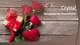  Presentation with valentines day - Colorful PPT layouts enhanced with gift box on wooden backdrop and a violet colored foreground
