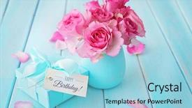  Presentation with flowers vase - PPT layouts enhanced with gift box shabby chic background and a light blue colored foreground
