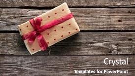  Presentation with gift ribbon - Beautiful PPT layouts featuring gift box tied red ribbon with small red hearts printed on it on old wooden background backdrop and a tawny brown colored foreground