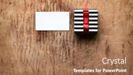  Presentation with red bow - Colorful PPT theme enhanced with gift box tied red silk bow and blank white visit gift card on old wooden background backdrop and a coral colored foreground