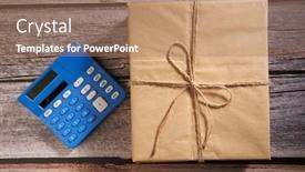  Presentation with calculator - Amazing presentation having gift-box-top-view backdrop and a coral colored foreground