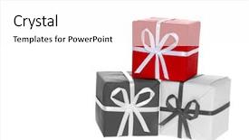  Presentation with element - Colorful presentation design enhanced with gift box tower b w photo with color element backdrop and a white colored foreground