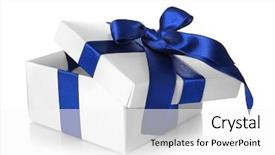  Presentation with gift ribbon - PPT layouts having gift box with blue ribbon background and a white colored foreground