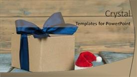 Presentation with christmas presents - Cool new presentation theme with gift box with christmas presents and santa hat on a wooden background backdrop and a coral colored foreground