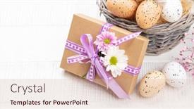  Presentation with easter basket - Presentation design with gift-box-with-flowers background and a  colored foreground