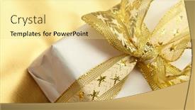  Presentation with gift ribbon - PPT theme featuring gift-box-with-gold-ribbon background and a yellow colored foreground
