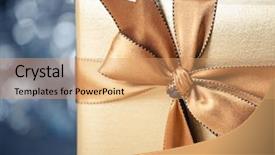  Presentation with an open gift box - PPT layouts enhanced with gift box with golden ribbon background and a coral colored foreground
