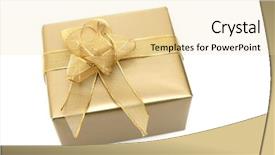  Presentation with gift ribbon - Slides featuring gift box with golden ribbon isolated on white background background and a blonde colored foreground