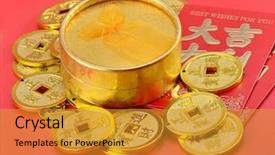  Presentation with gold - Beautiful PPT theme featuring gift box with the chinese backdrop and a  colored foreground