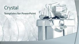  Presentation with satin - Slides consisting of gift box with tied to bow satin ribbon over bokeh background background and a sky blue colored foreground