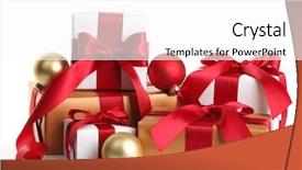  Presentation with christmas balls disco ball - Amazing PPT theme having gift boxes and christmas balls backdrop and a white colored foreground