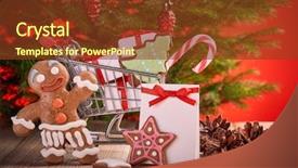  Presentation with shopping trolley - Presentation design featuring gift boxes and gingerbread cookies background and a tawny brown colored foreground