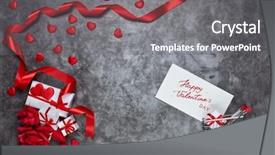  Presentation with shopping trolley - PPT theme featuring gift boxes decorative red heart background and a  colored foreground