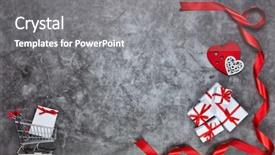  Presentation with shopping trolley - Beautiful PPT theme featuring gift boxes decorative wooden heart backdrop and a  colored foreground