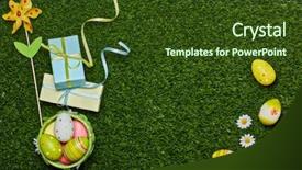  Presentation with greeting card - Presentation design consisting of gift boxes on a green background and a  colored foreground