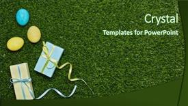  Presentation with ribbon green - Beautiful PPT theme featuring gift boxes on a green backdrop and a  colored foreground