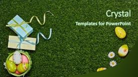  Presentation with eggs egg carton egg box - Colorful presentation design enhanced with gift boxes on a green backdrop and a  colored foreground