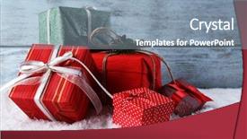  Presentation with an open gift box - Theme consisting of gift boxes on wooden background background and a mint green colored foreground