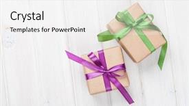  Presentation with old wooden table food - PPT theme featuring gift boxes on wooden table background and a white colored foreground