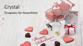  Presentation with shopping trolley - Beautiful PPT theme featuring gift boxes red heart cookies backdrop and a  colored foreground