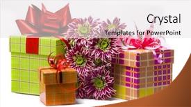  Presentation with boxes - Presentation theme having gift boxes with beautiful flowers background and a  colored foreground