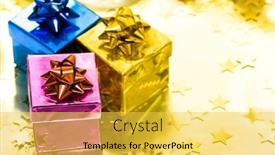  Presentation with gift ribbon - Audience pleasing PPT theme consisting of gift-boxes-with-gold-ribbon backdrop and a yellow colored foreground