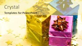 Presentation with gift ribbon - PPT layouts consisting of gift boxes with gold ribbon background and a blonde colored foreground