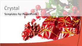  Presentation with holly - PPT layouts enhanced with gift boxes with pinecone and european holly background and a white colored foreground