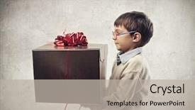  Presentation with child drinking water from glass - Cool new presentation design with gift boys - child with glasses holding backdrop and a light gray colored foreground