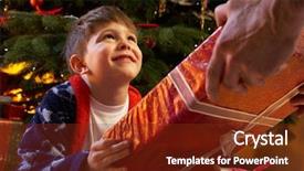  Presentation with christmas saferty - Colorful slides enhanced with gift boys - young boy receiving christmas present backdrop and a tawny brown colored foreground