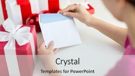  Presentation with wireless communication concept - Presentation theme enhanced with gift card envelope - holidays communication and people concept background and a  colored foreground