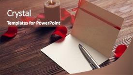  Presentation with pen - Amazing PPT theme having gift card for valentine's backdrop and a tawny brown colored foreground