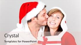  Presentation with young happy couple - Colorful presentation theme enhanced with gift certificat - young happy lovely kissing couple backdrop and a lemonade colored foreground